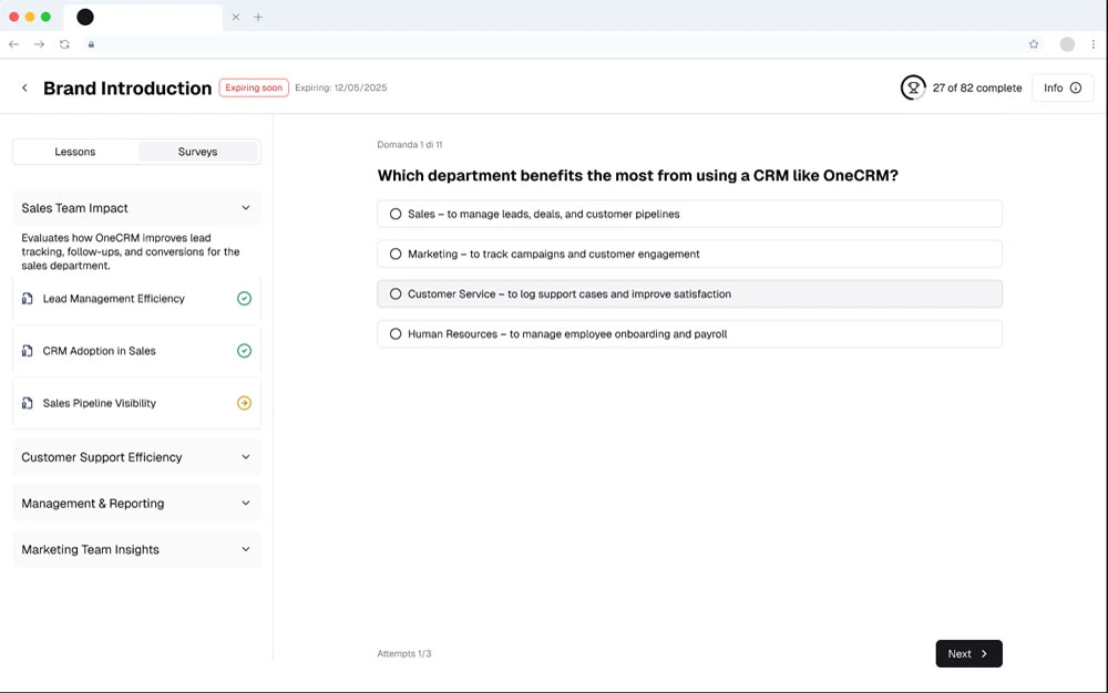 CRM software user survey interface