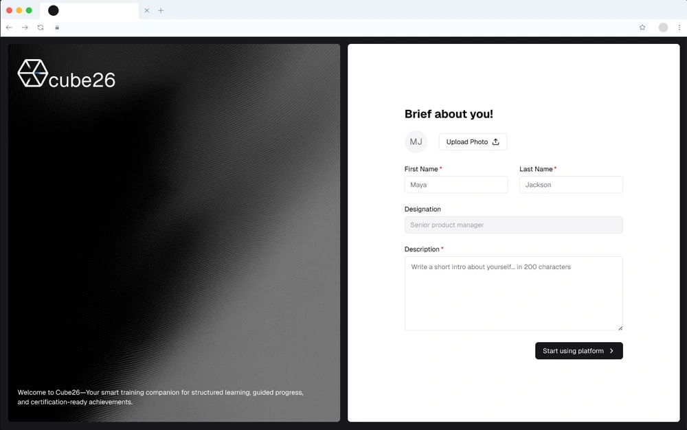 User onboarding form design