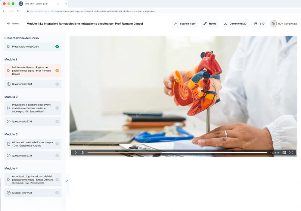 E-learning platform user interface