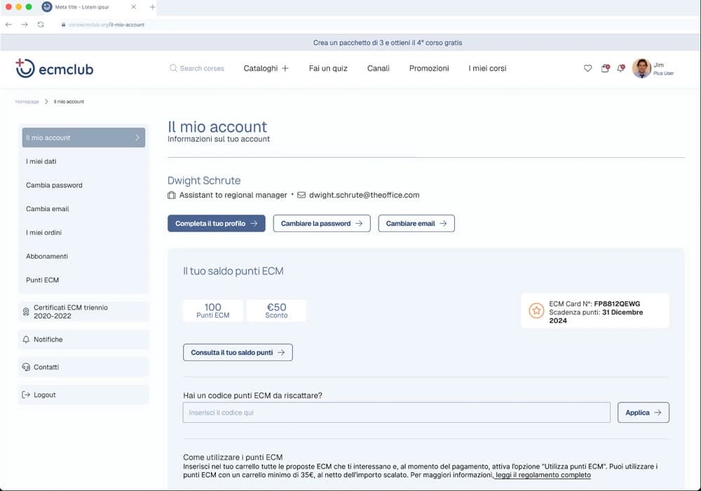 User account dashboard UI User account dashboard UI